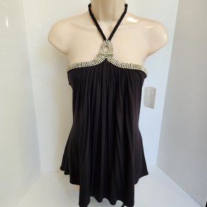 SKY Black Halter Top With Rhinestone  Knot, XS